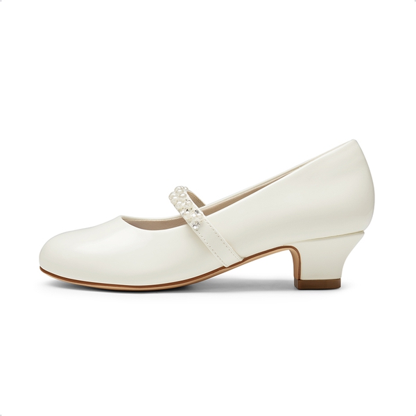 Girls' Rhinestone Mary Jane Low Heels - IVORY PU - 4